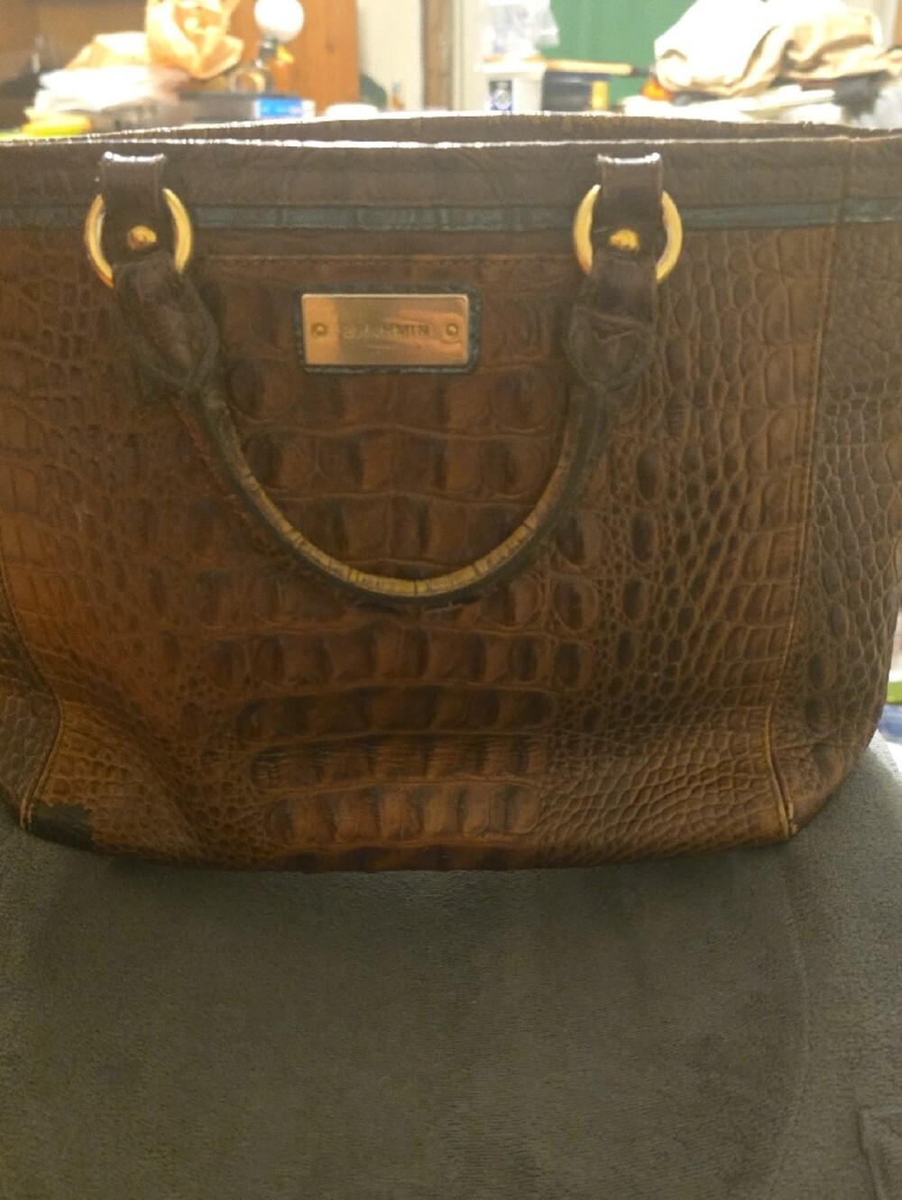 Brahmin Brown Croc-Embossed Leather Top-Handle Briefcase - Picture 3 of 6